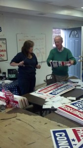 Rodney P. Frelinghuysen assembling his own yard signs