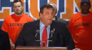 Governor Christie at LiUNA rally accepting the union's endorsement.