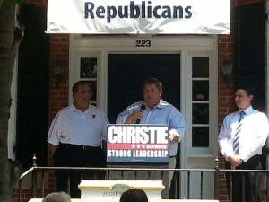 Governor Christie (left) campaigns with Chairman Bill Layton (Center) in Mt. Holly in June 2013.