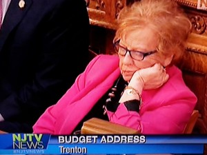 Sen. Loretta Weinberg (D-Teaneck) sleeping during a Christie legislative address.