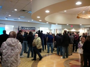 Approximately 50 supporters gather to watch Steve Lonegan launch his CD3 campaign in Toms River. (2/6/14)
