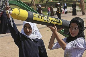 Young Palestinian Girls Carrying Rockets, Gaza, Hamas (Photo credit: IDF Blog)