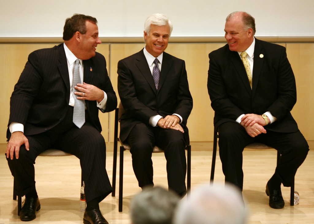 Governor Chris Christie joins Mayor Dana Redd, Senate President Steve Sweeney, Senator Donald Norcross, Superintendent of Schools Paymon Rouhanifard, KIPP Executive Director Drew Martin and Chairman George Norcross for the KIPP: Cooper Norcross Academy at Lanning Square ground breaking in Camden, N.J. on Wednesday, March 5, 2014. (Governor's Office/Tim Larsen)