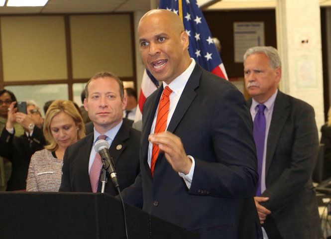 Cory Booker announced legislation Monday he planned on introducing to address lead in drinking water at Hackensack High School.