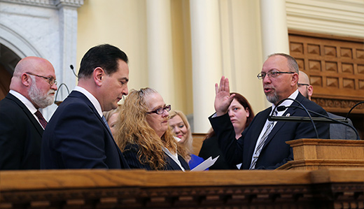 Ed the Trucker takes the oath of office in Trenton
